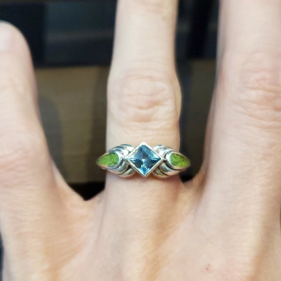 Jewelry - Size 6 925 Sterling Silver Beautiful Topaz And Turquoise Inlay Ring